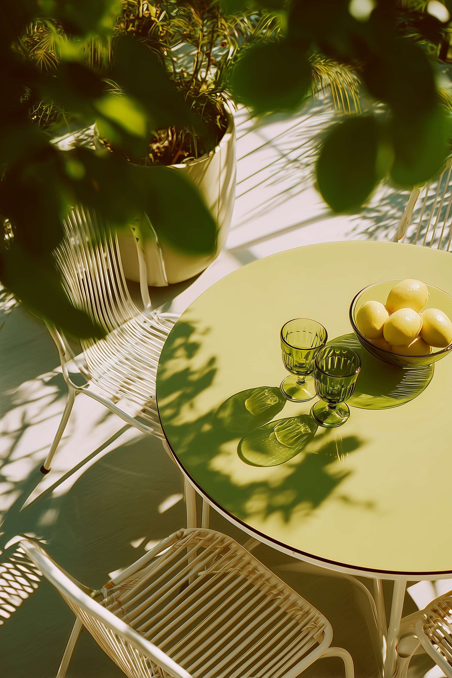 Modern Outdoor Dining: Sleek Green & White Design