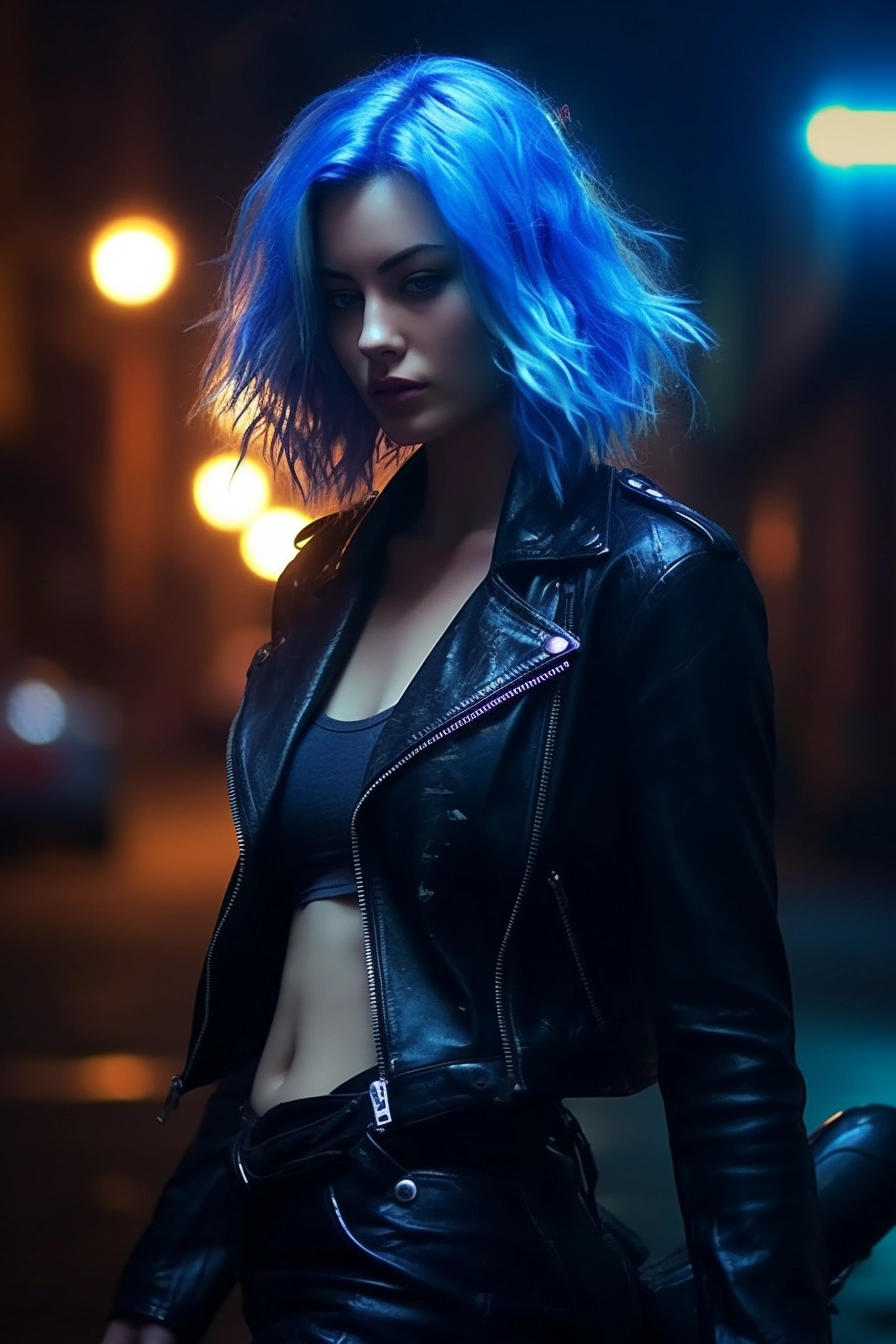 Edgy Blue-Haired Woman: Award-Winning Fashion Photography