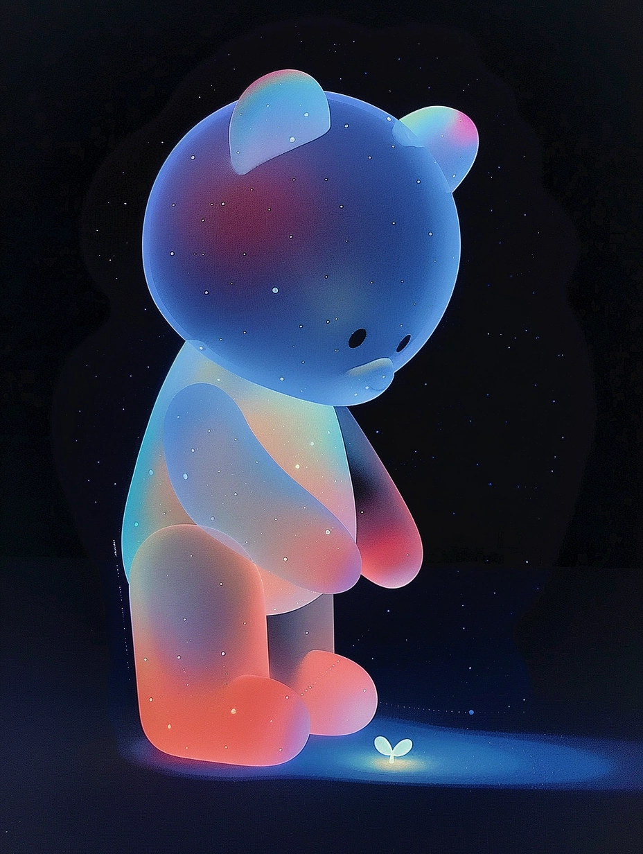 Crystal Clear Teddy Bear Holding Firefly - Magical Display