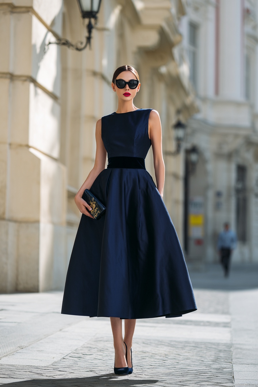 Chic Navy Satin Dress for Elegant Occasions