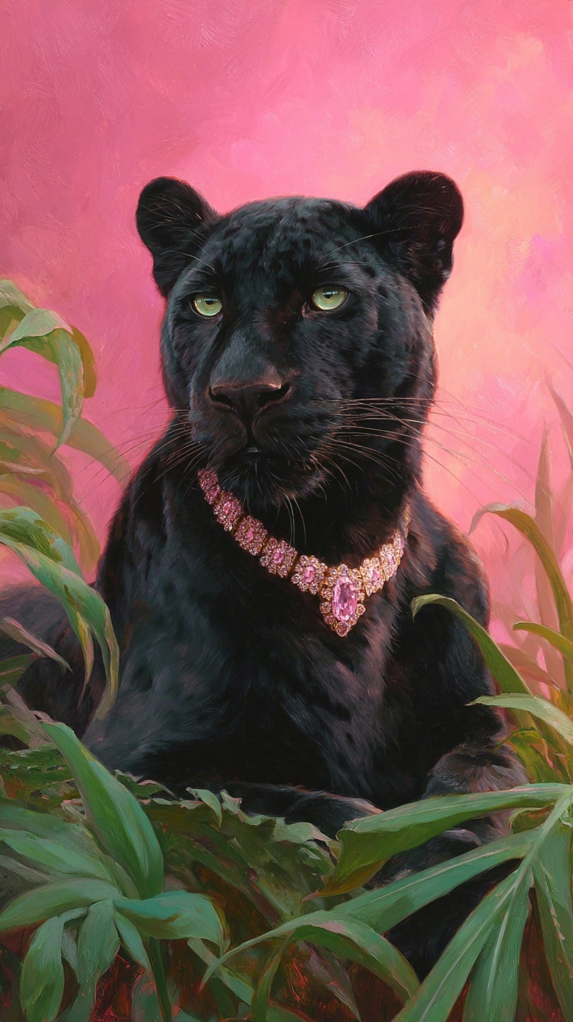Elegant Black Leopard Art on Vibrant Pink Background