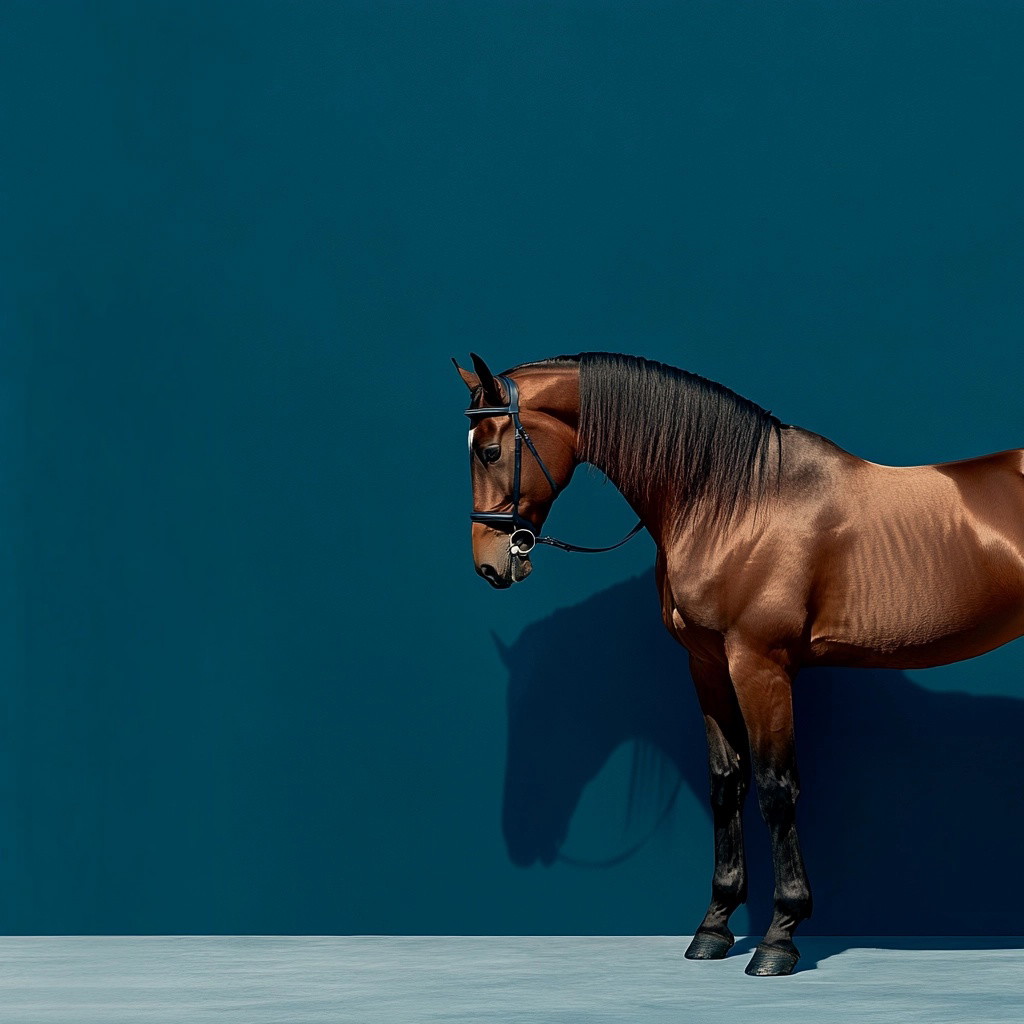 Elegant Brown Andalusian Horse on Navy Background