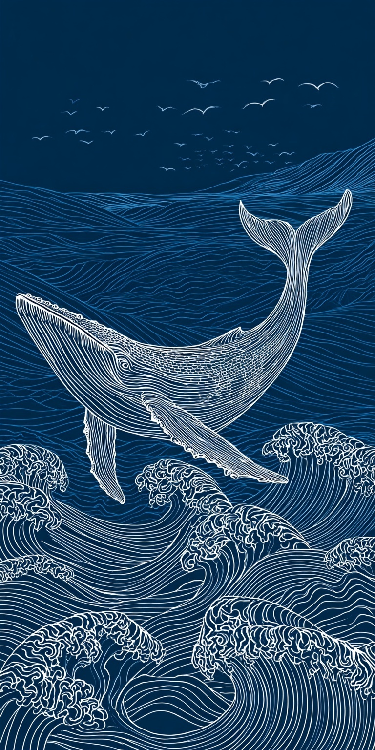 Whimsical Blue Whale Line Art: Ocean Serenity