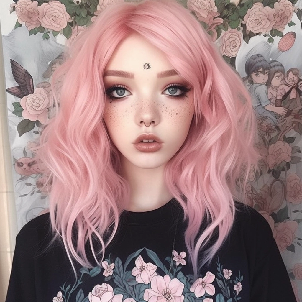 Whimsical Pastel Goth Girl in Celestial Bedroom