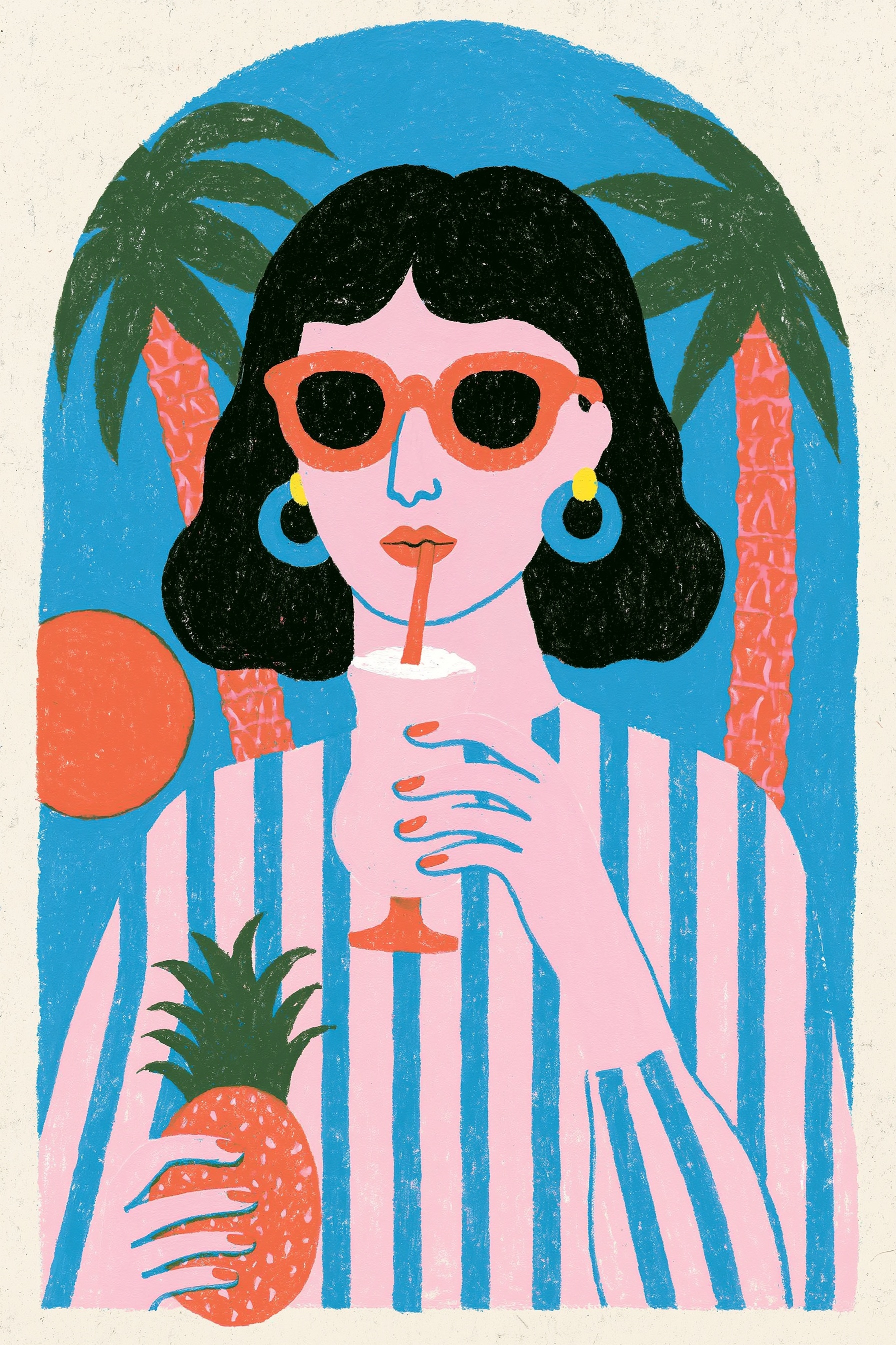 Artistic Pina Colada Illustration for Mediterranean Vibes