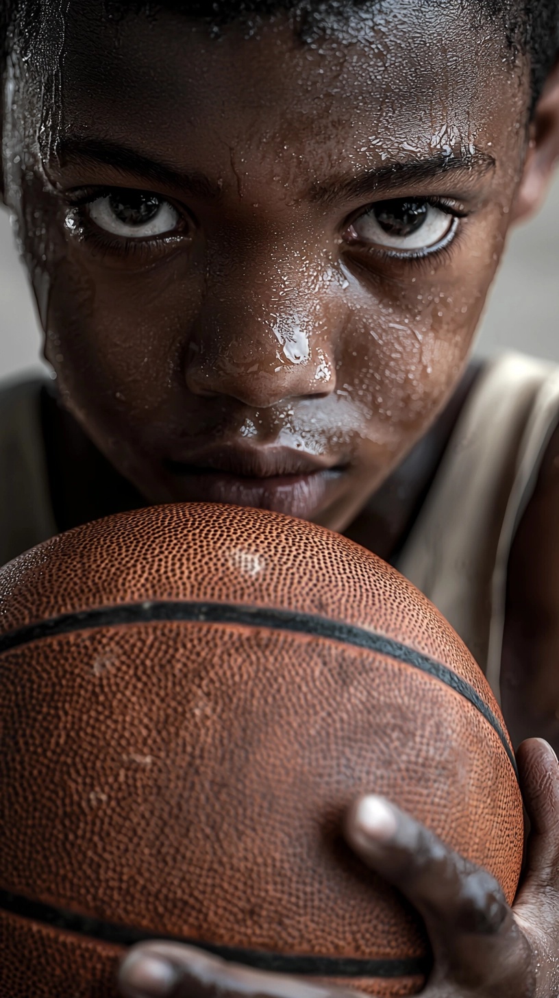 Determined Young Athlete: A Basketball's Grip