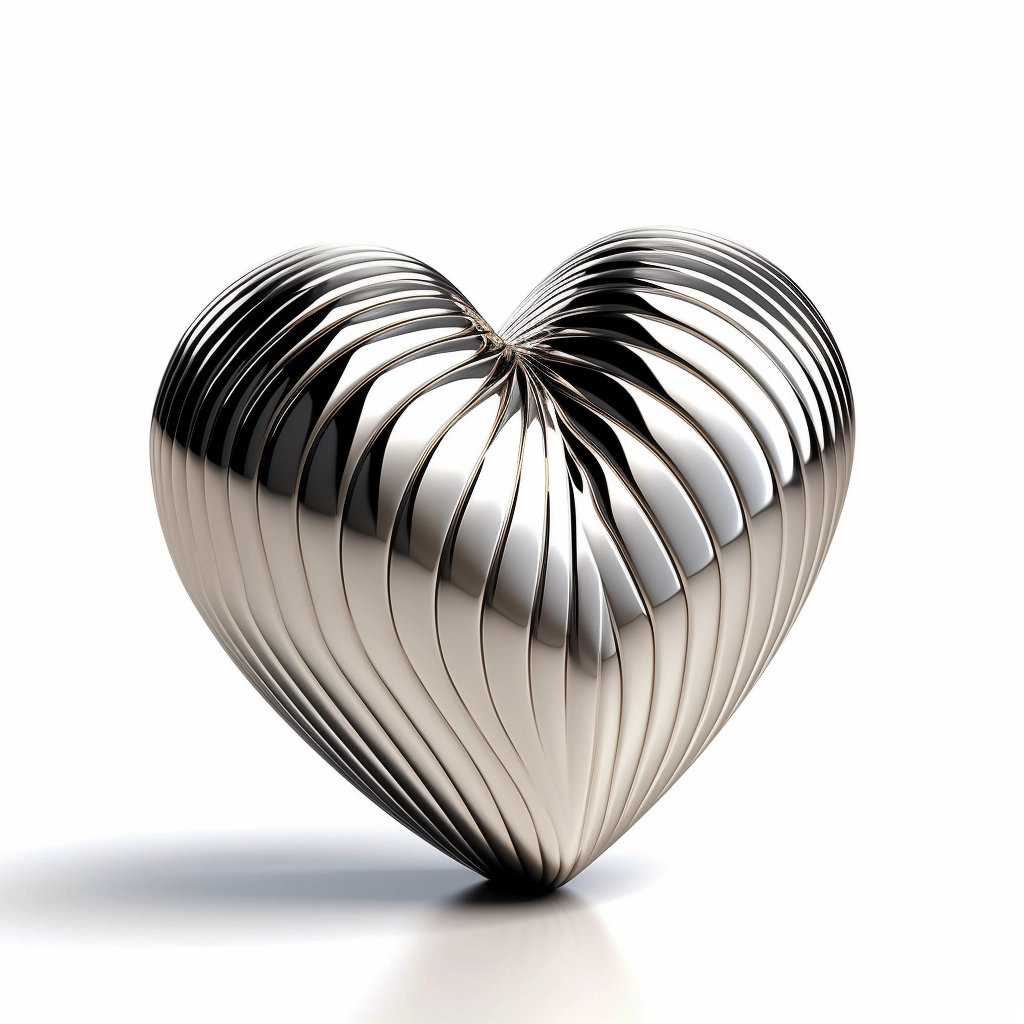 Solid Stainless Steel 3D Heart Sculpture - No Background