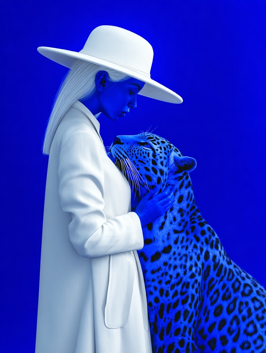 Surreal Elegance: Blue-Hued High Fashion Art