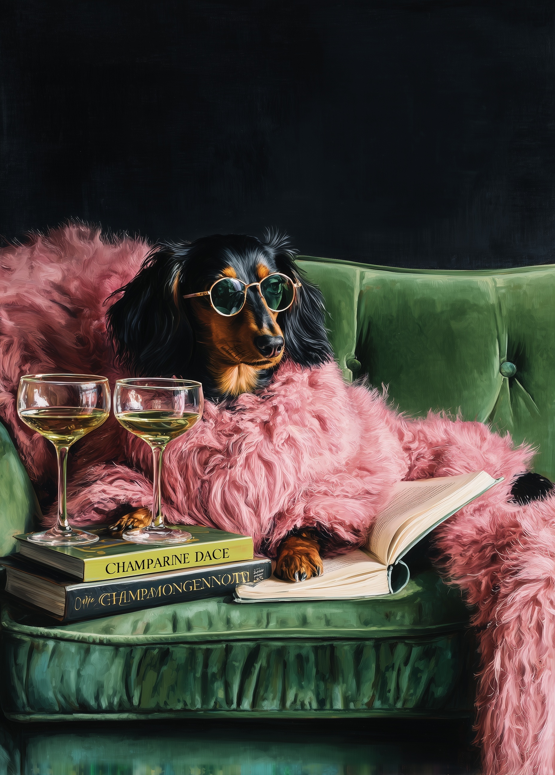 Dachshund Chic: Luxe Lounge with Champagne Vibes