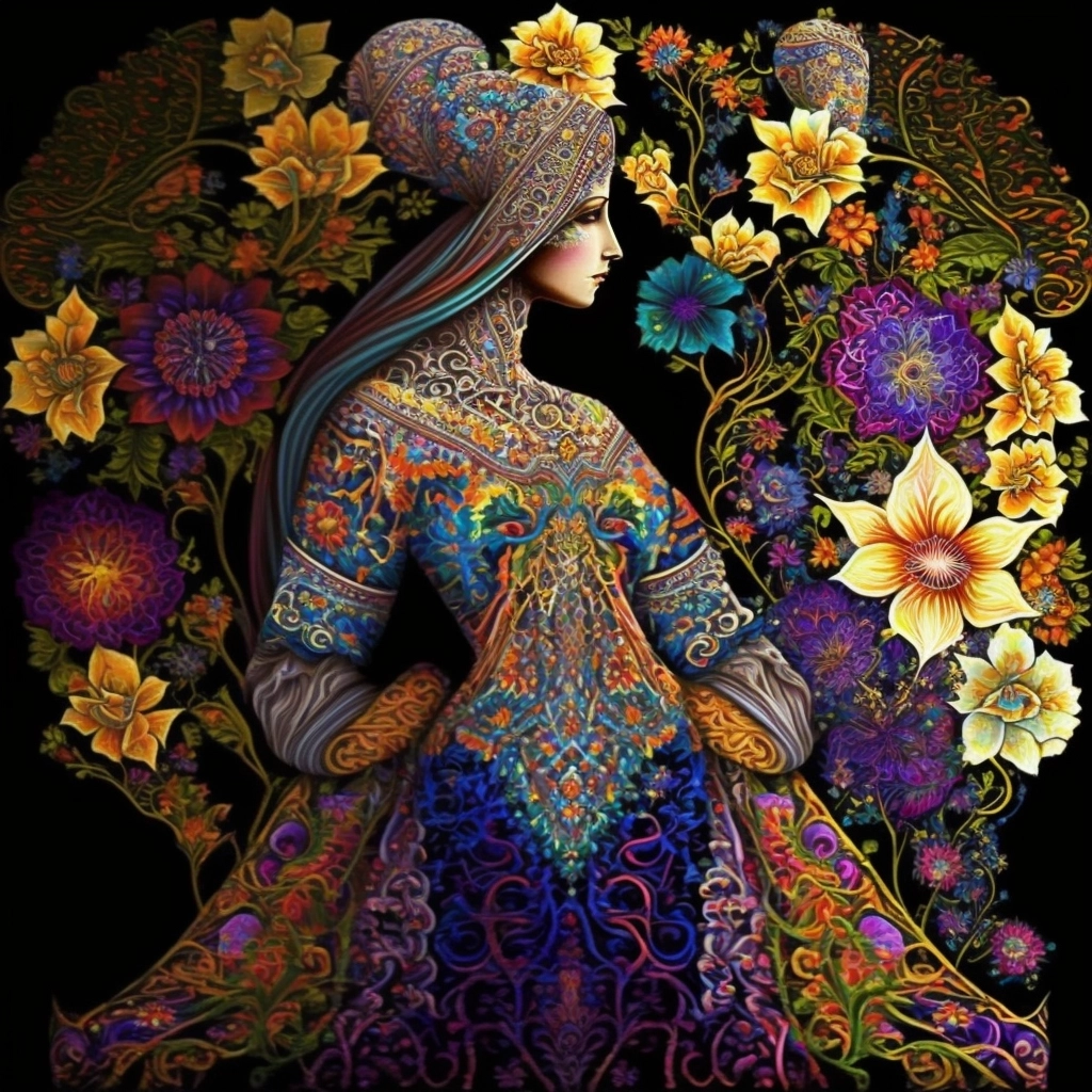 Persian Goddess: Cosmic Consciousness in Colorful Armor