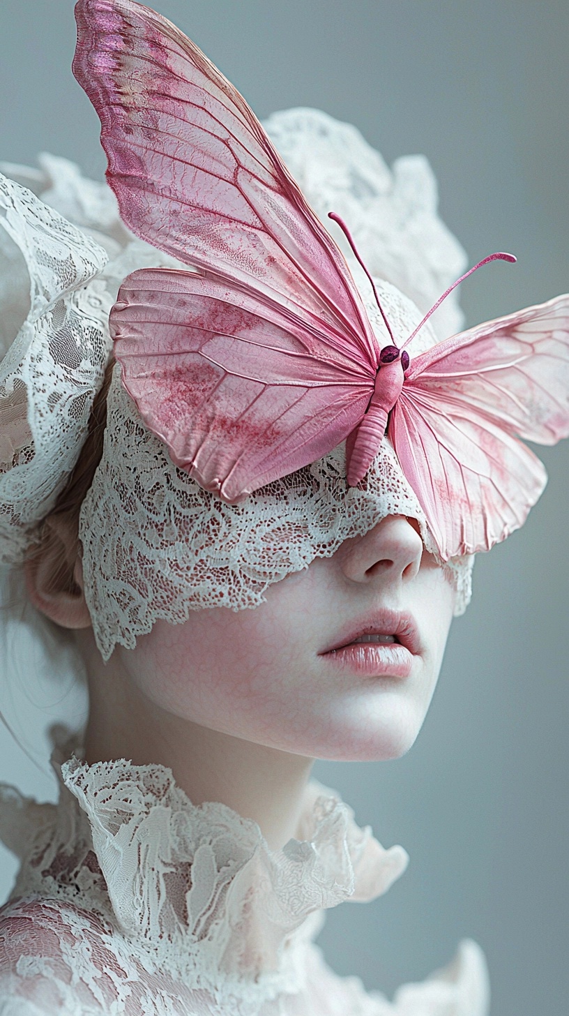 Enchanting Woman in Pink Butterfly Mask