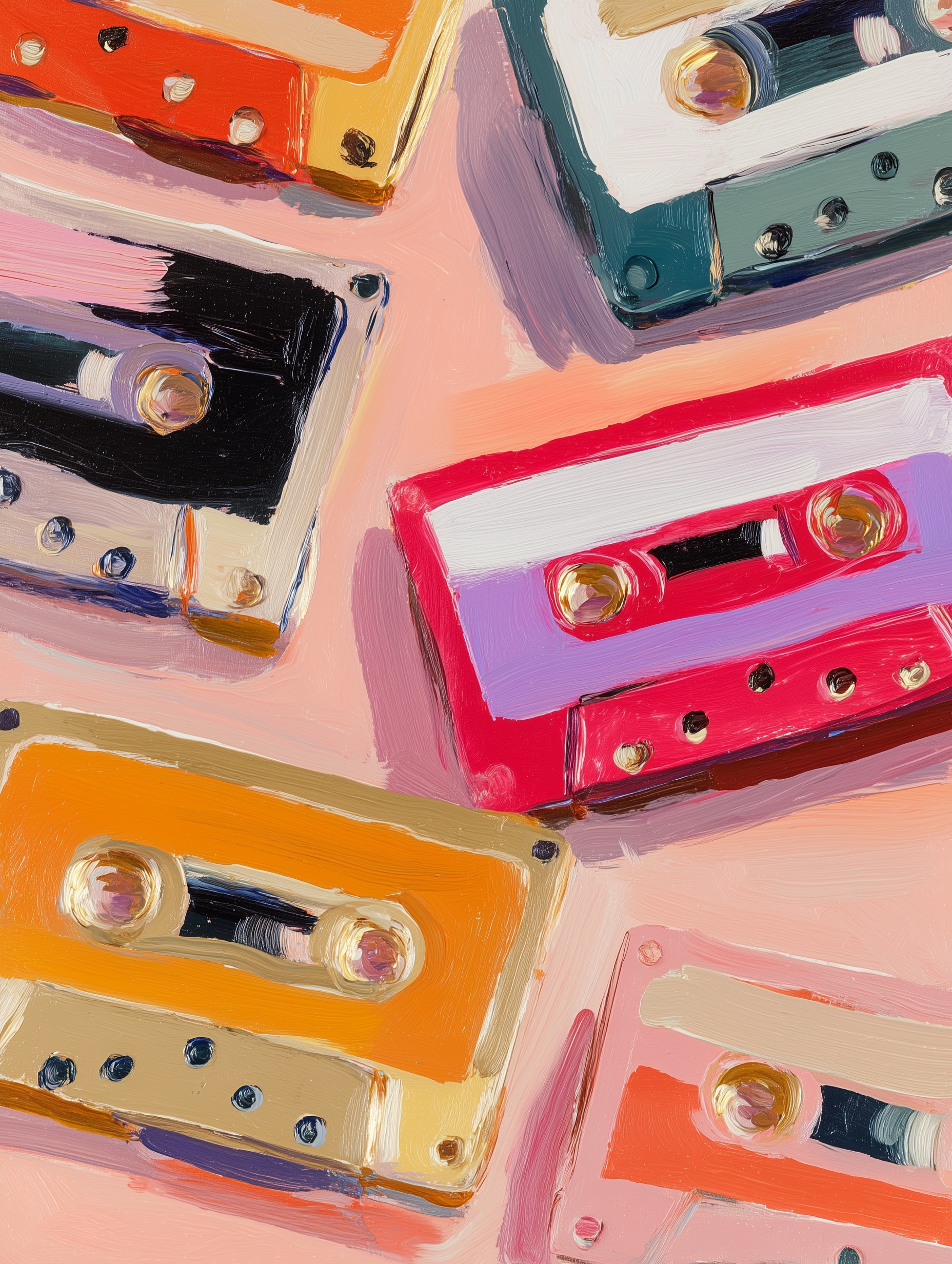 Vibrant Gouache Art: Cassette Tapes & Pastel Dreams