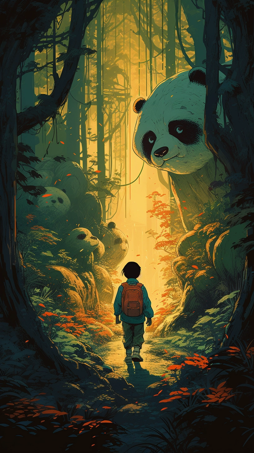 Pet Panda Adventure: Epic Anime Art in Bamboo Forest