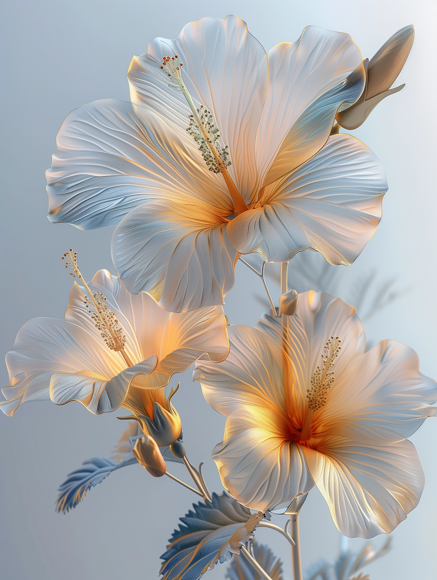 Dreamlike Hibiscus Flowers in Ethereal Golden Ratio Art