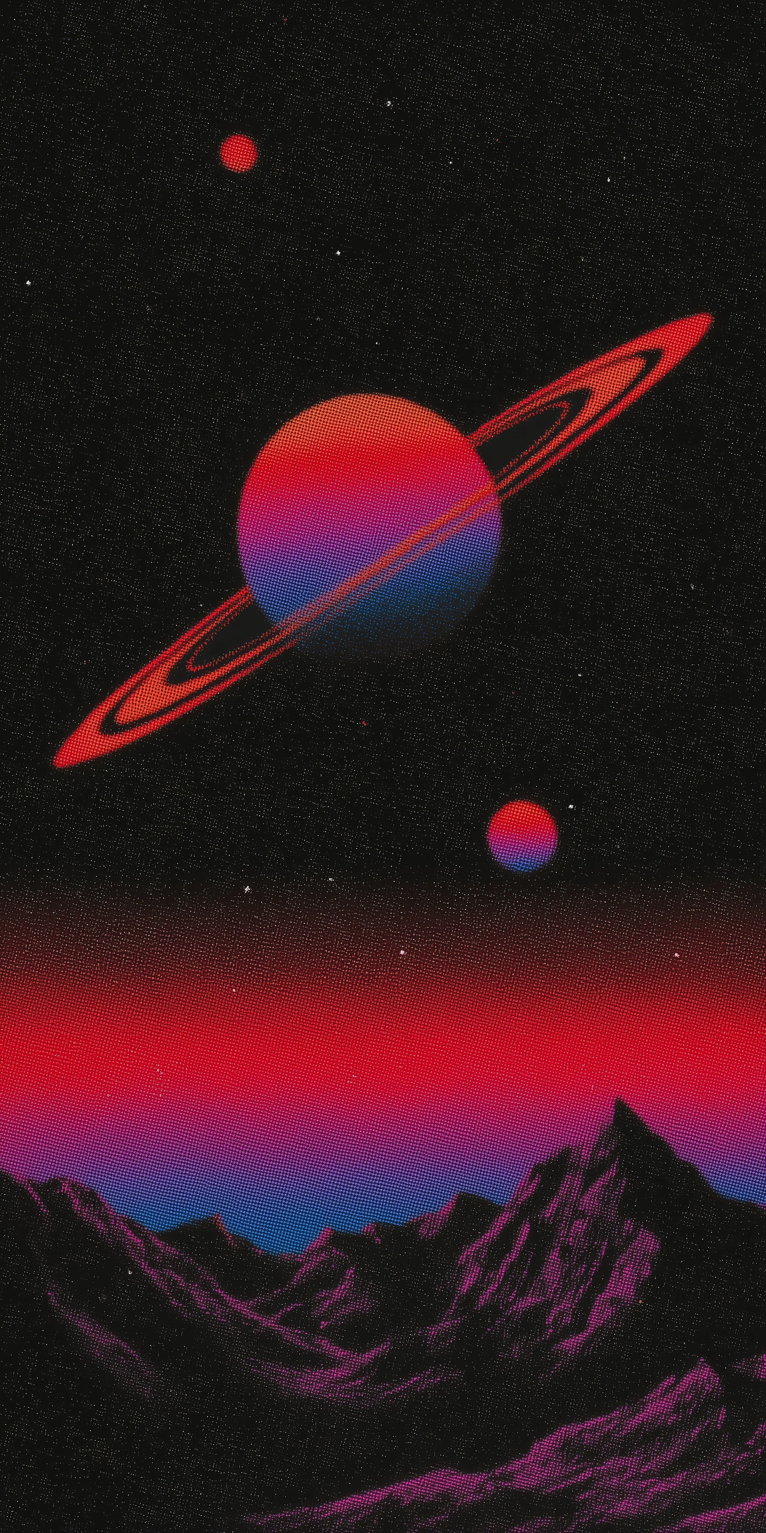Futuristic 70s Space Art: Minimalist Design