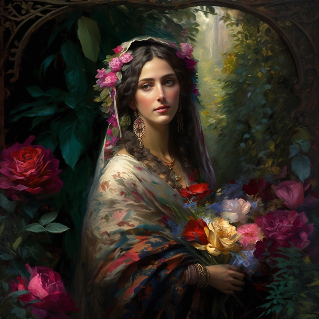 Luxurious Orientalist Portrait of a Woman with Roses