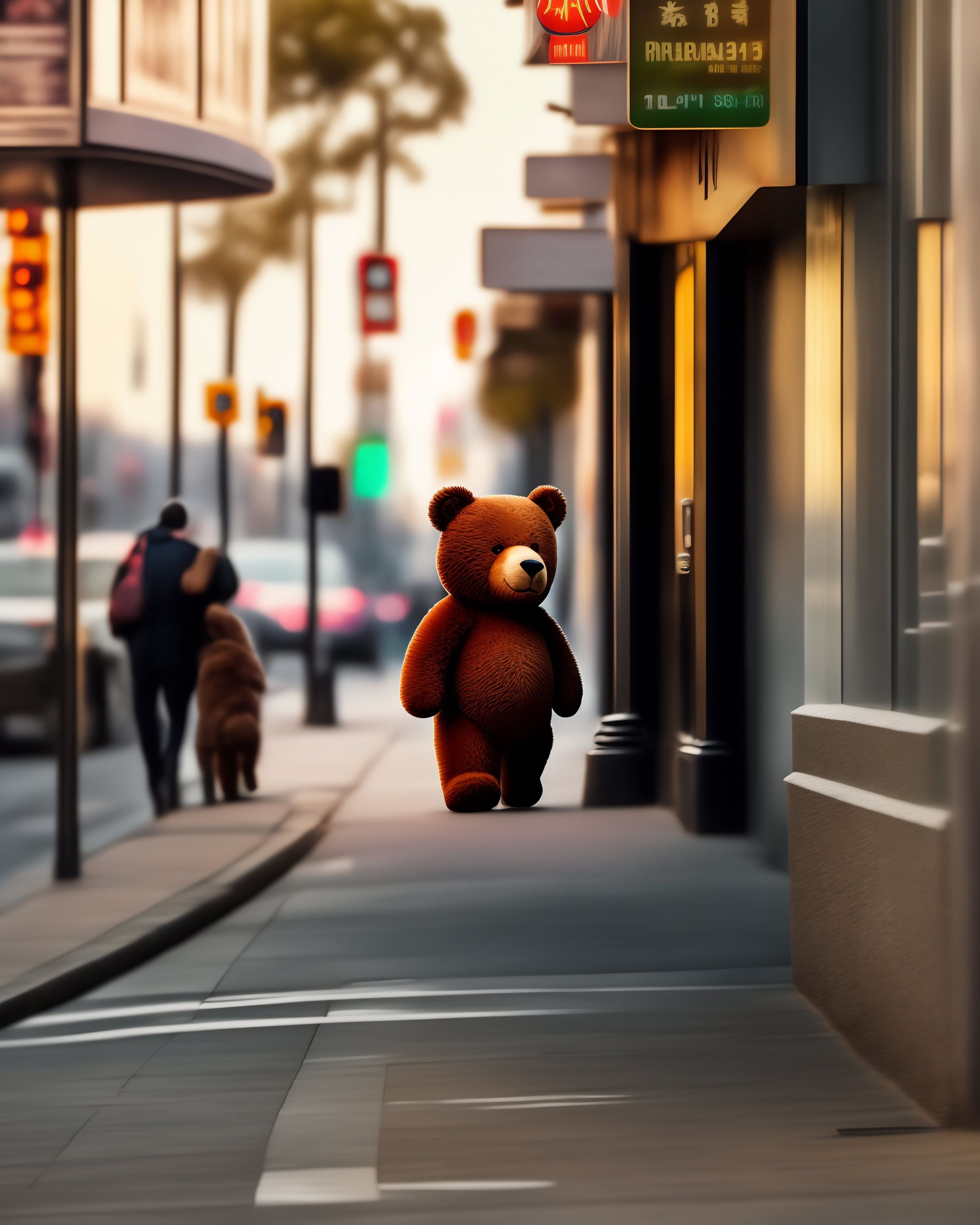 Realistic Walking Teddy Bear on the Street