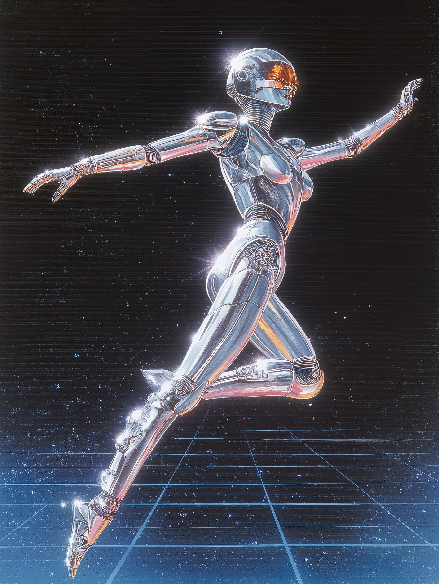 Futuristic Chrome Android in Starry Space Art