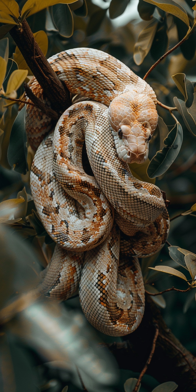 Vivid 8k UHD Photo: Big Fat Snake Coiled on Tree