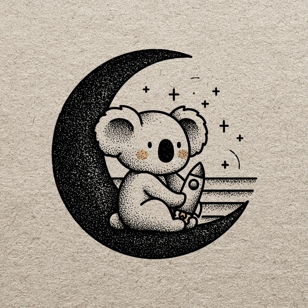 Charming Vintage Koala on Crescent Moon Decor