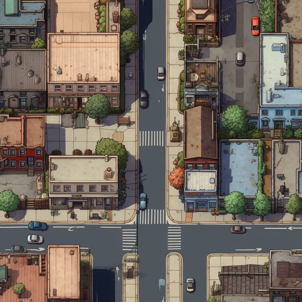 Pixel Art Top-Down NYC Street Map: Grid for Dynamic Gaming