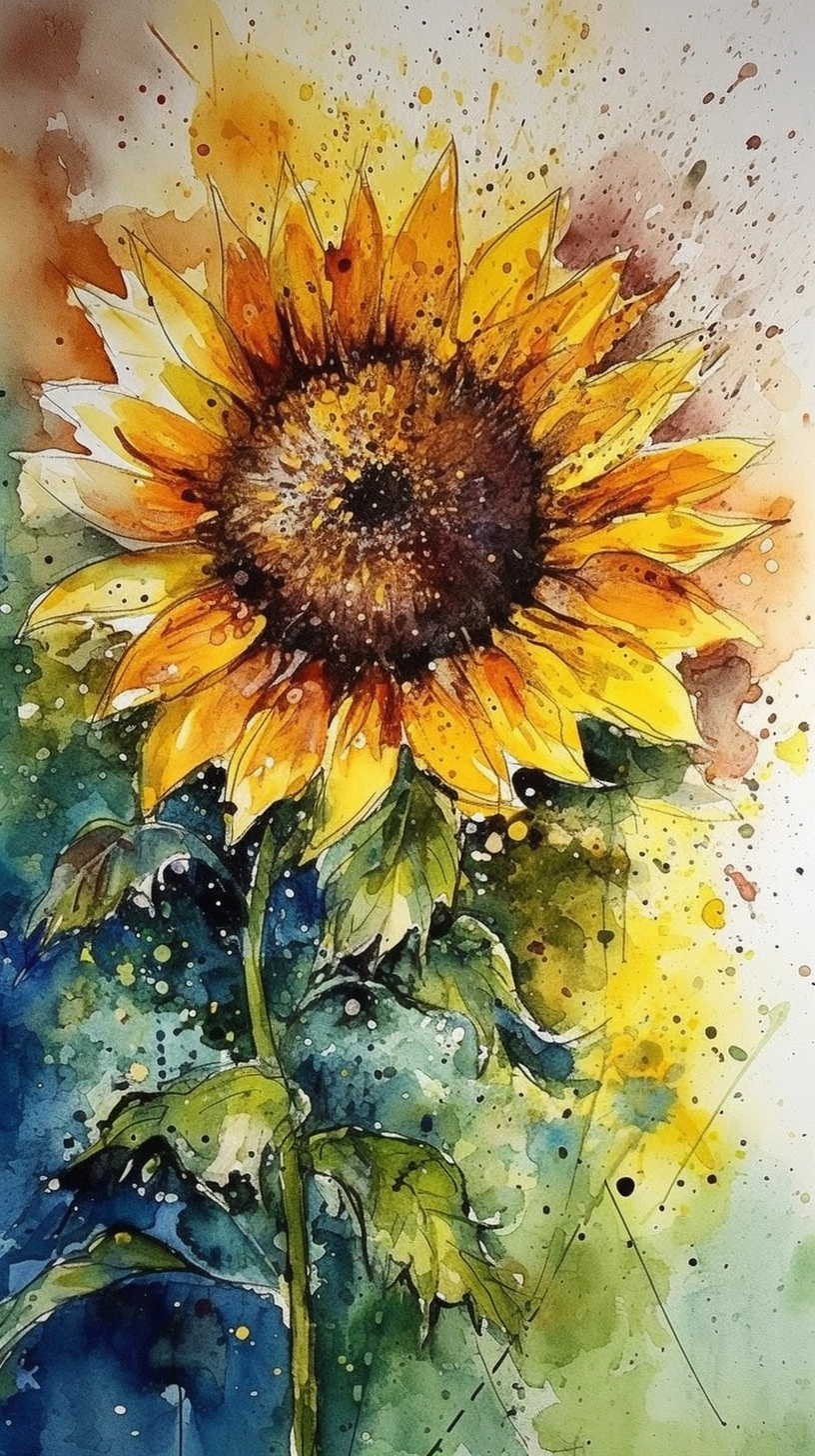 Vibrant Watercolour Sunflowers on Backgrounds