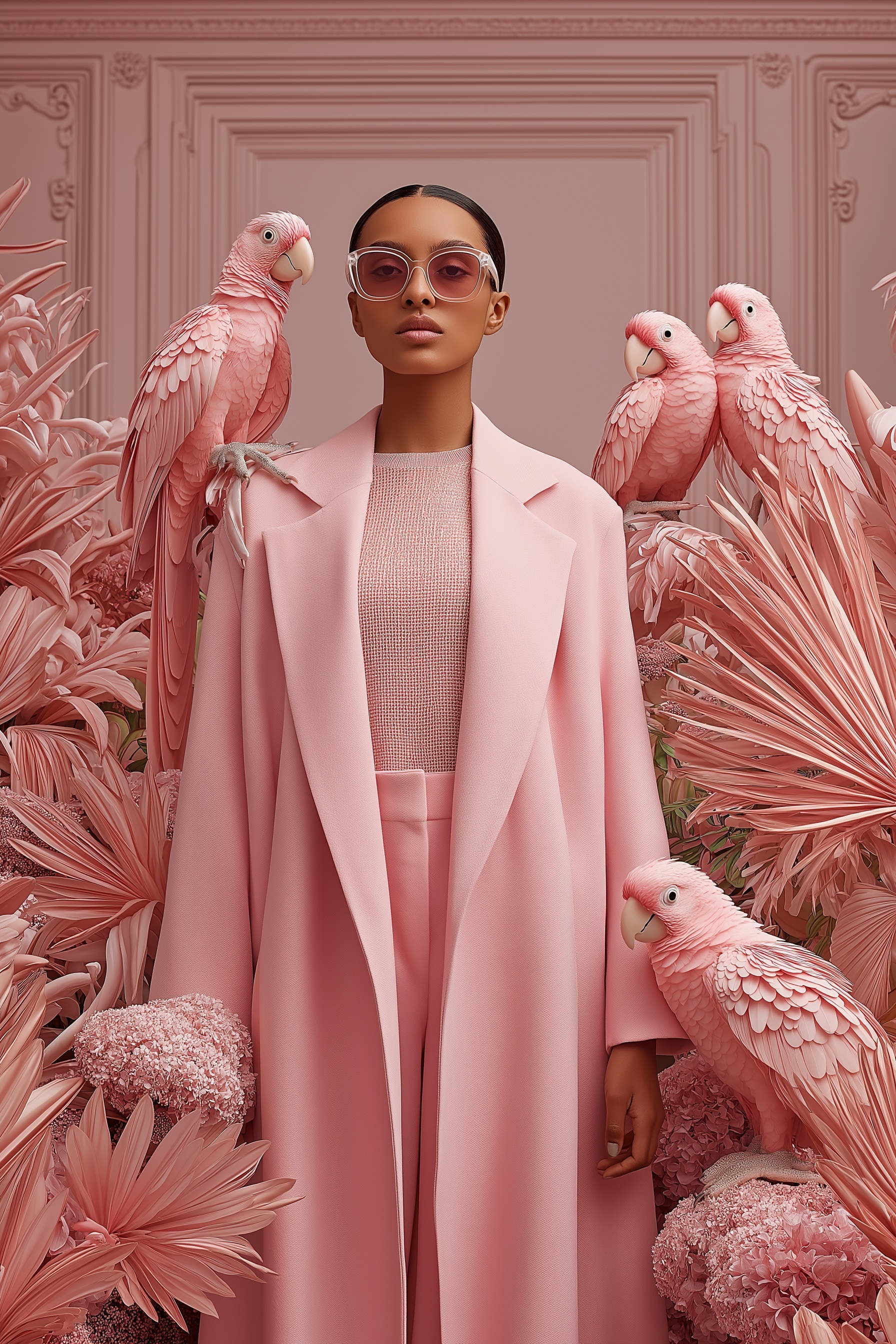 Surreal Chic: Pink Elegance in Exotic Surroundings