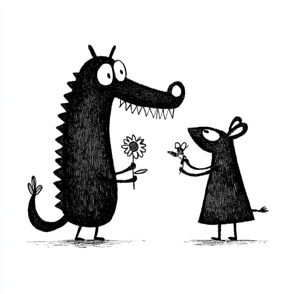Whimsical Animal Love: A Comical Flower Exchange