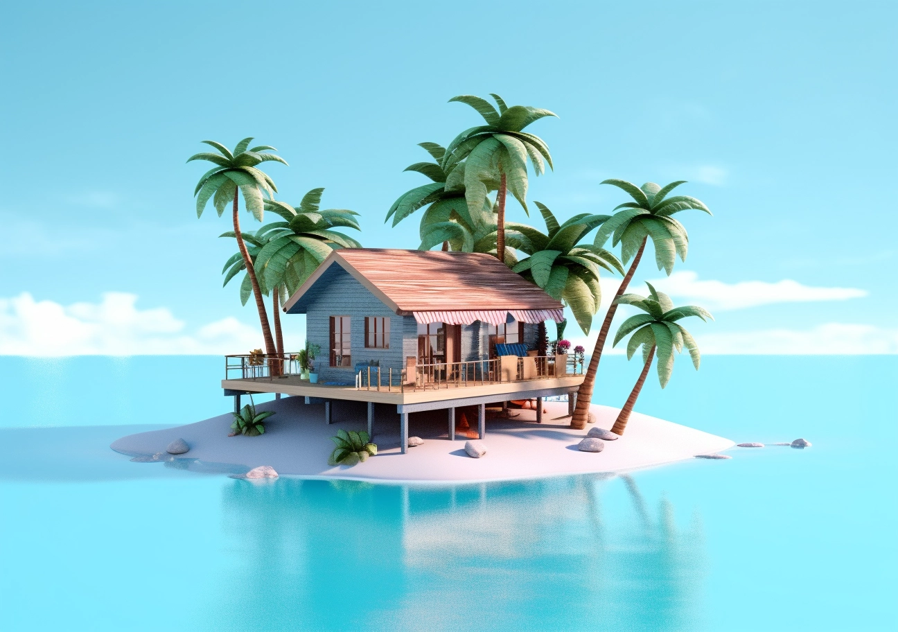 Modern Beach House on Tiny Island - 8K High Res