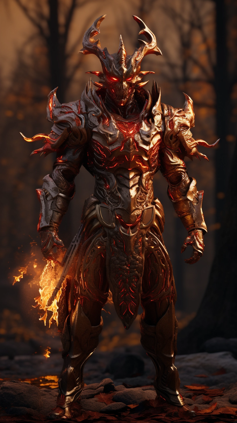 Fiery Horned Warrior: Unreal Engine 5, Red & Gold Armor - 32K UHD
