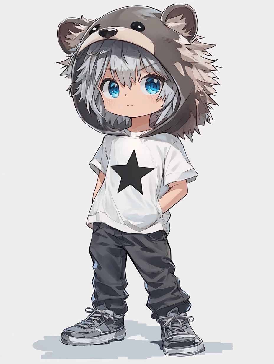 Charming Anime Boy in Hedgehog Hood Design