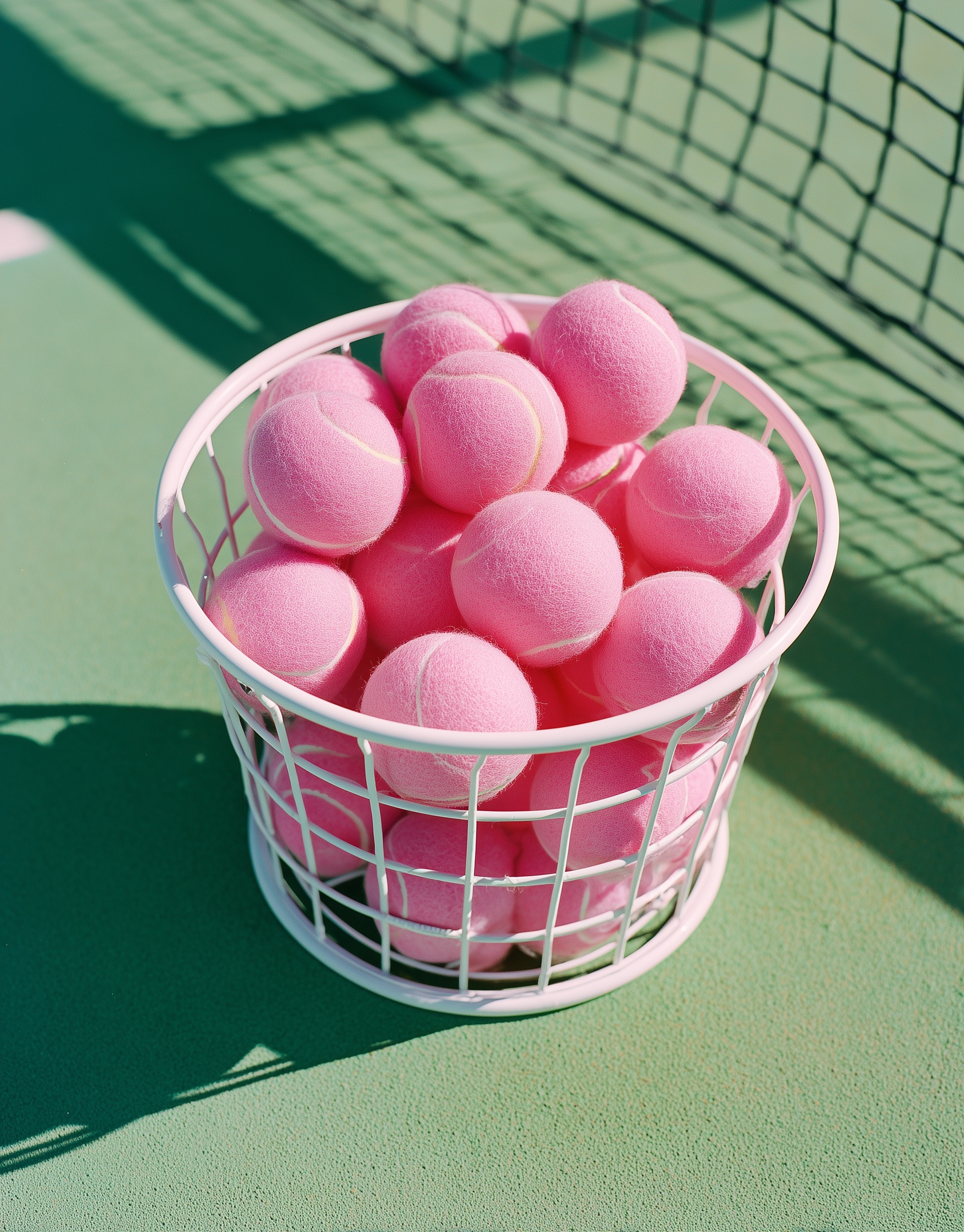 Stylish Pink Tennis Balls in Chic Metal Basket