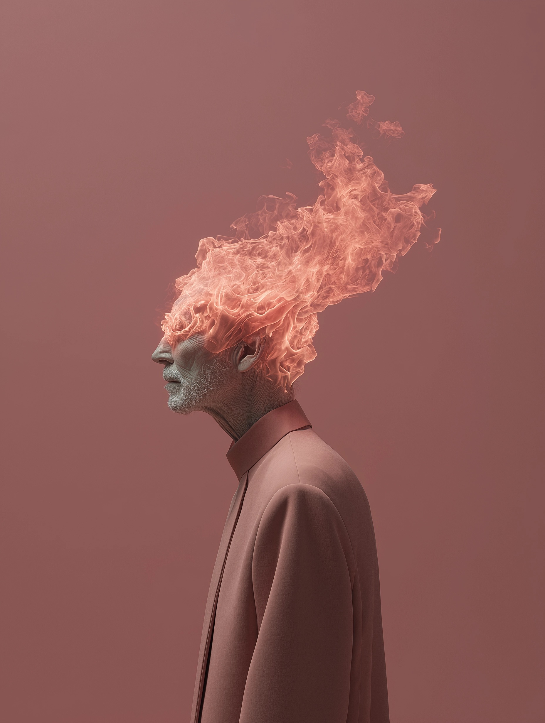 Surreal Portrait: Fiery Head, Dark Minimalism