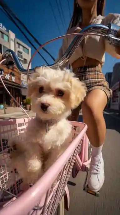Adorable Maltipoo on a Pink Bicycle Adventure