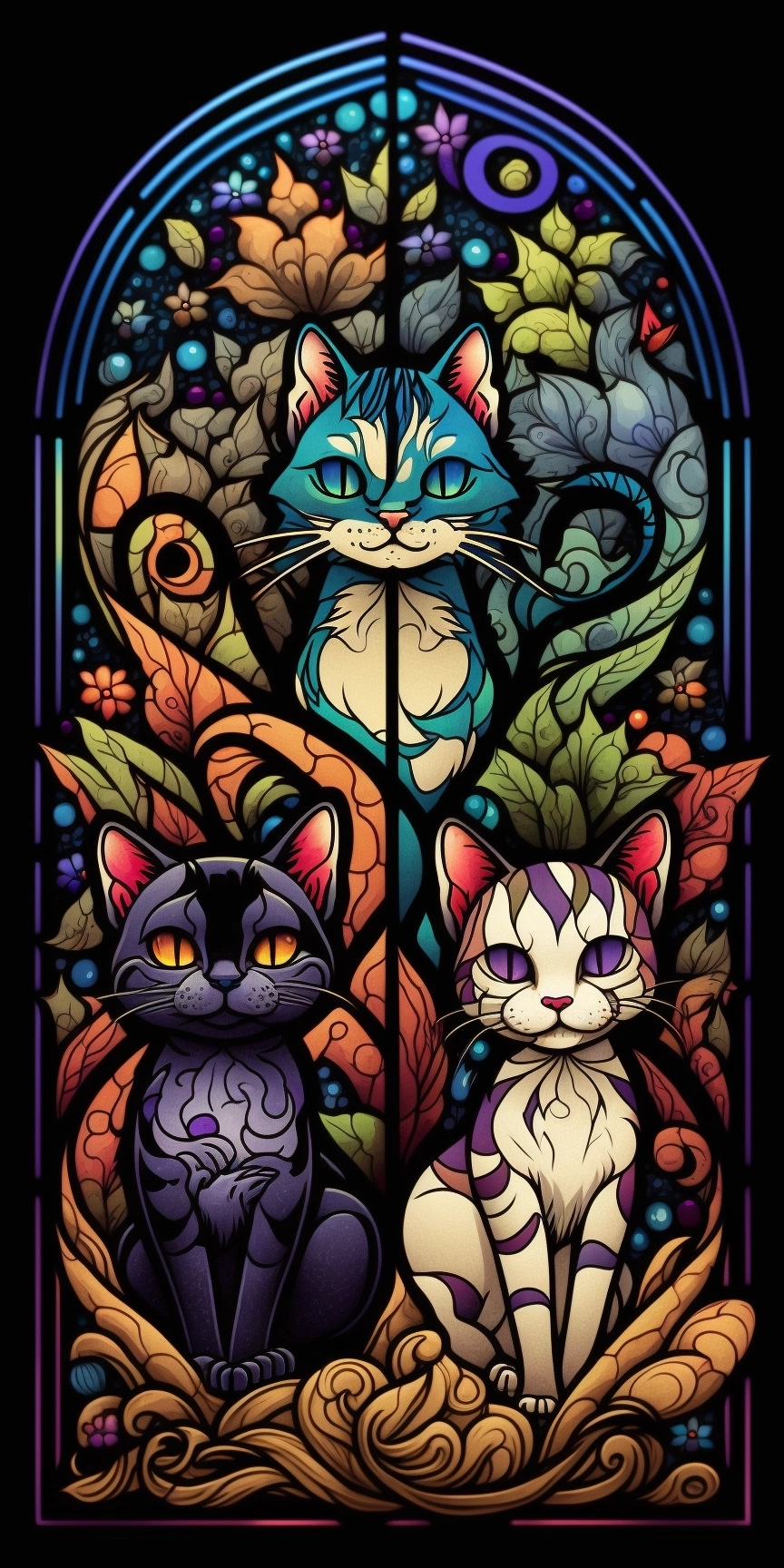 Stained Glass Chibi Cats: Kaleidoscope Details