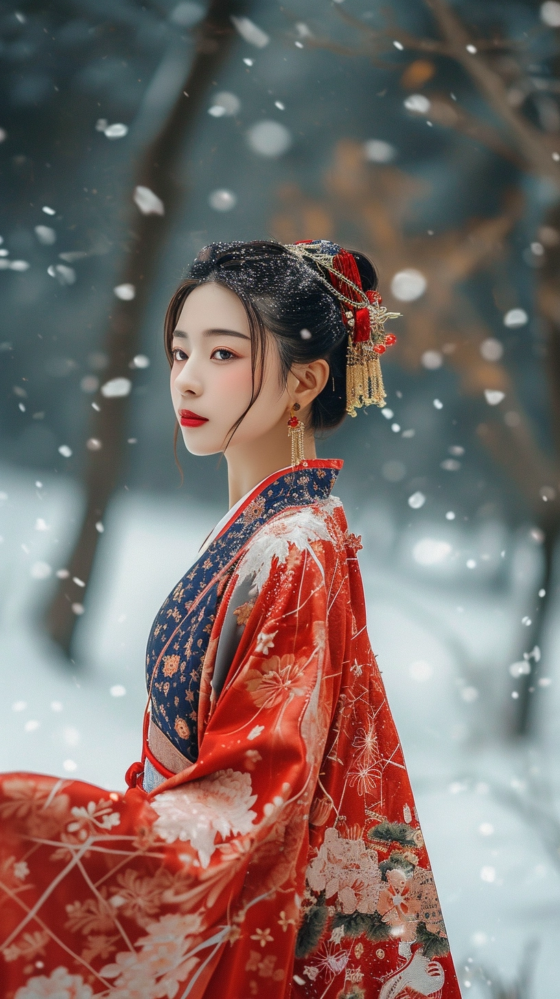 Captivating HanFu Winter Senior Photography - Beautiful Woman with Clear Eyes & Lustrous Grace