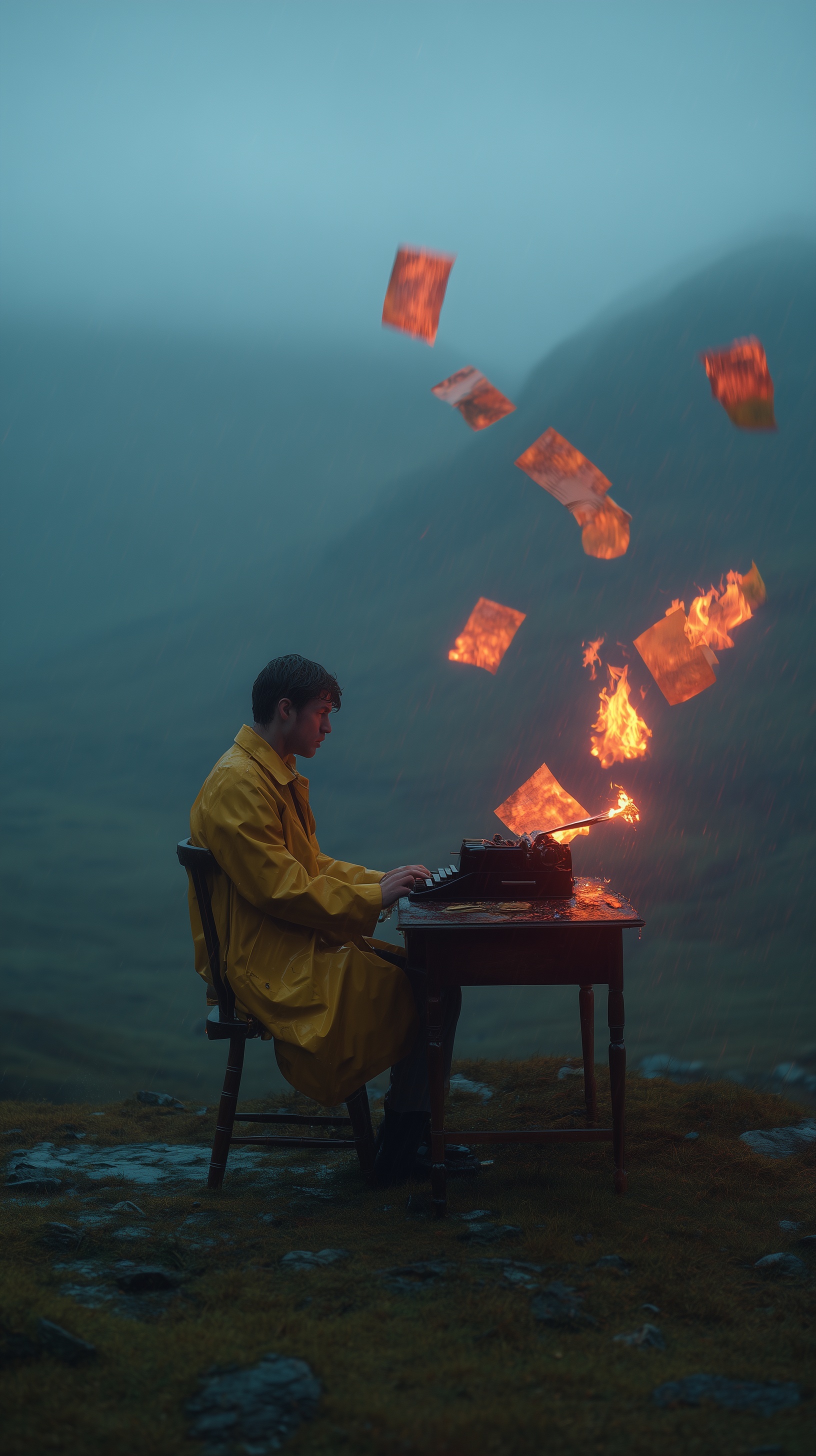 Burning Pages: A Stormy Artistic Journey