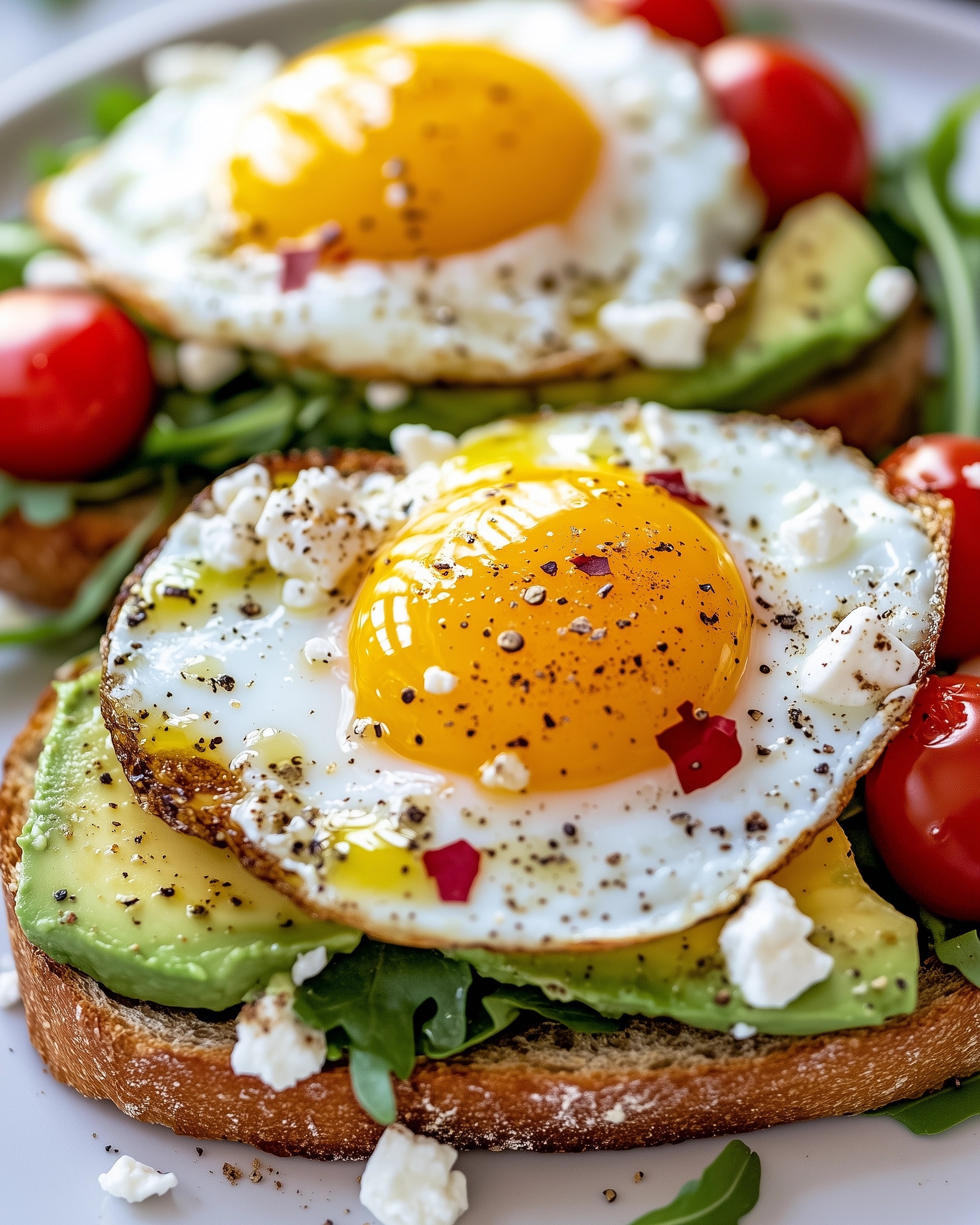 Delicious Avocado Toast with Fried Eggs & Salad