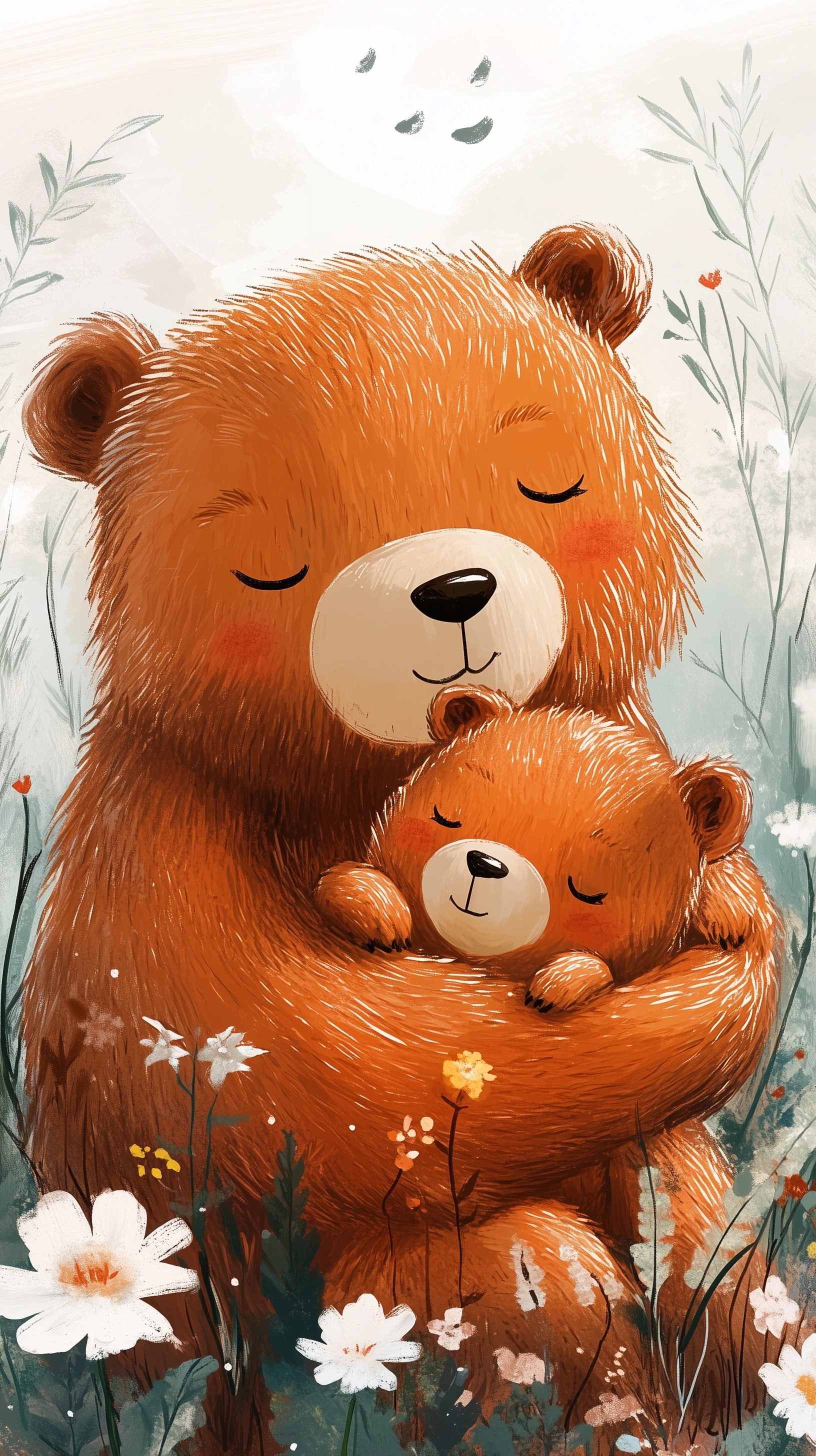 Cozy Cartoon Bear Hug Postcard Illustration