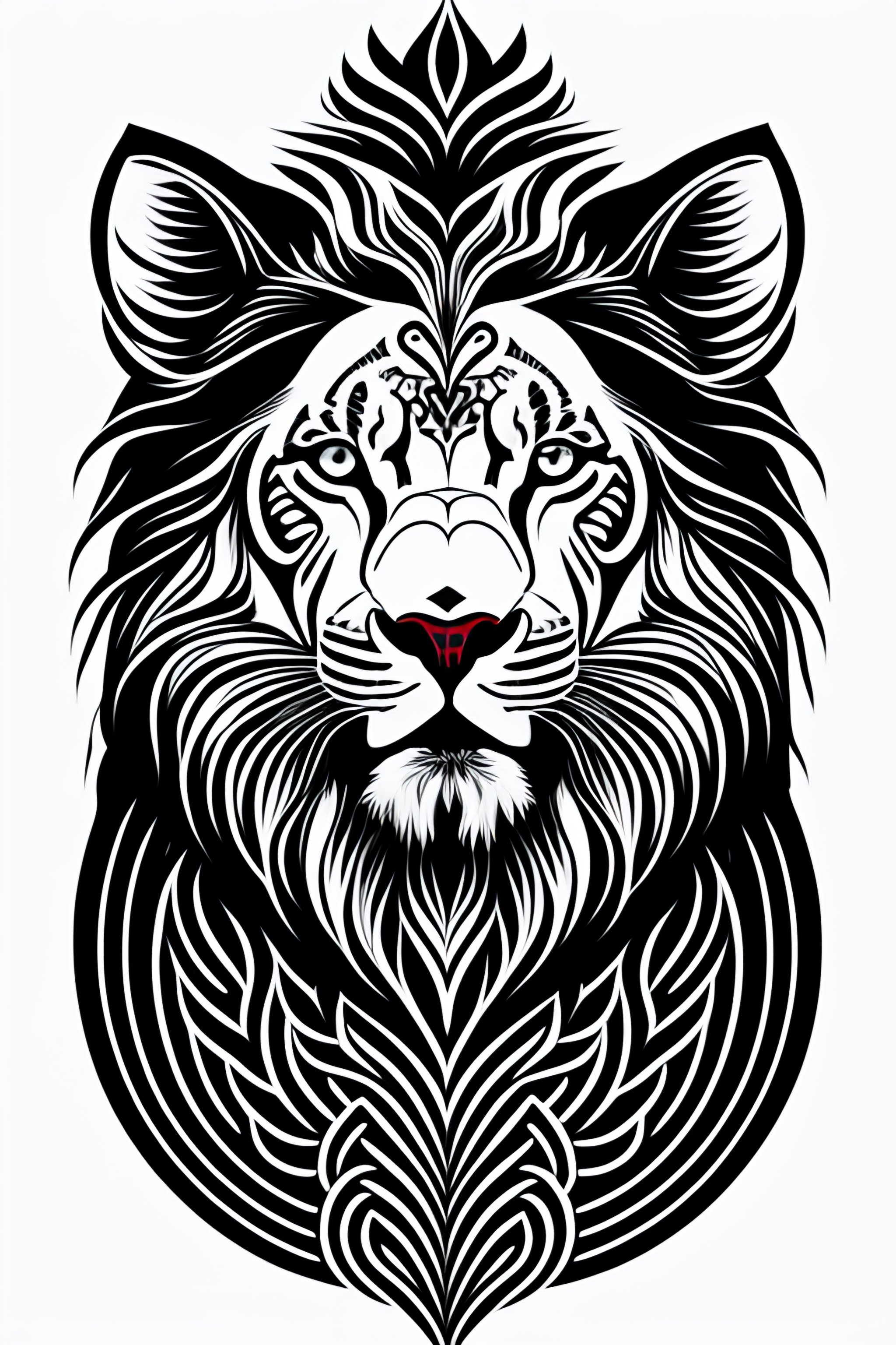 Symmetrical Lion Head in Black and White