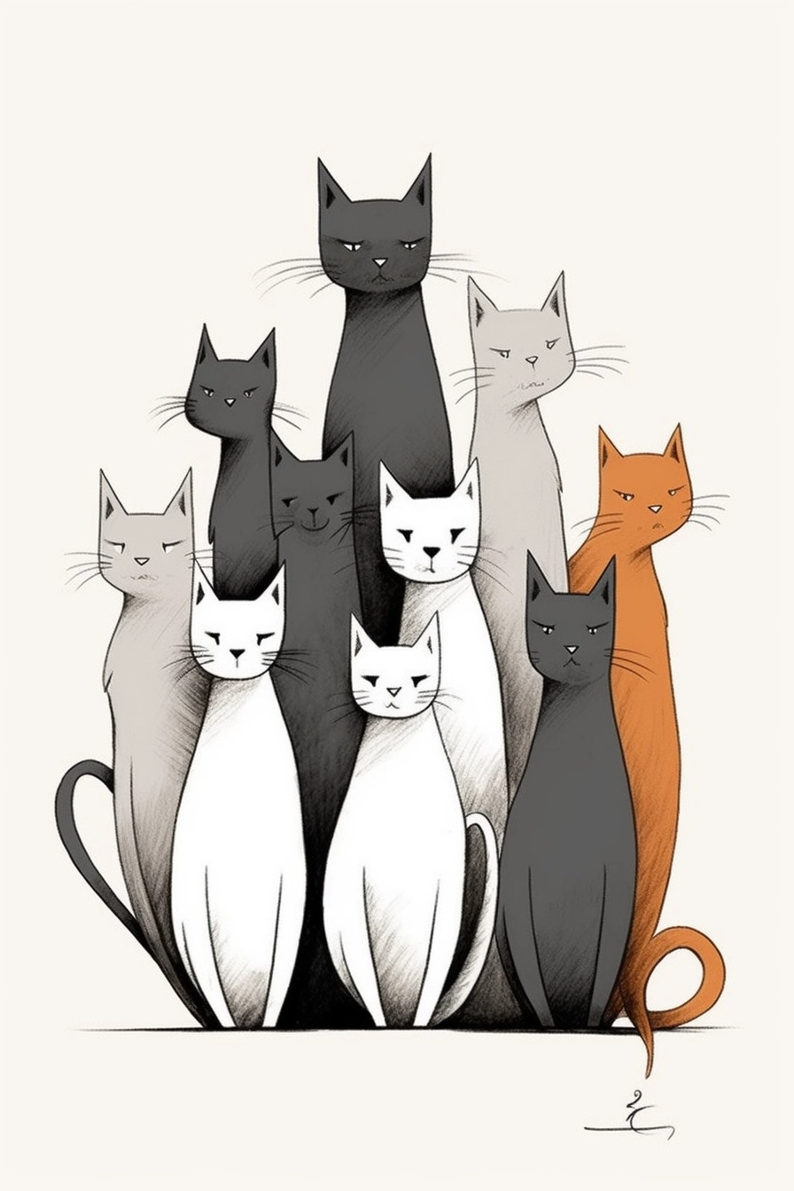 Minimalist Cat Illustrations in Edward Gorey Style