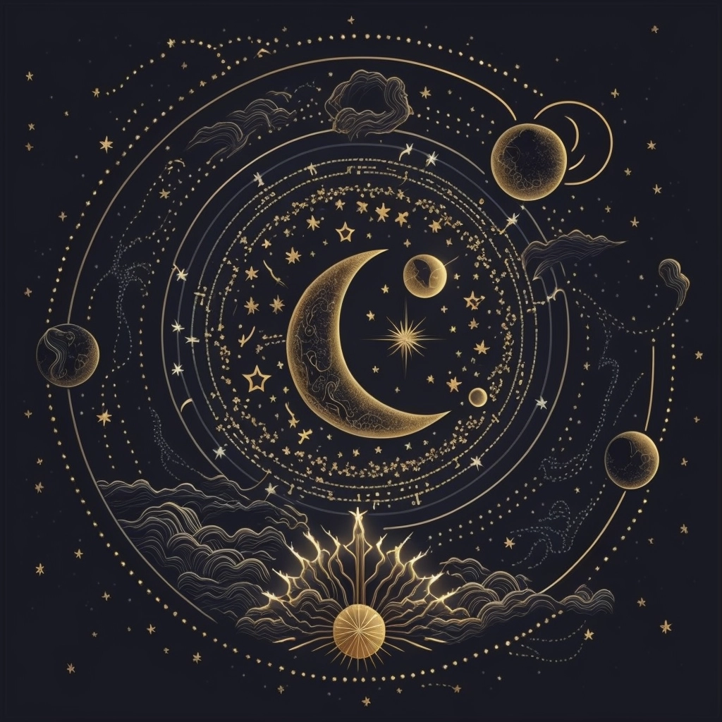 Celestial Vector Poster: 8K Moon & Symbols