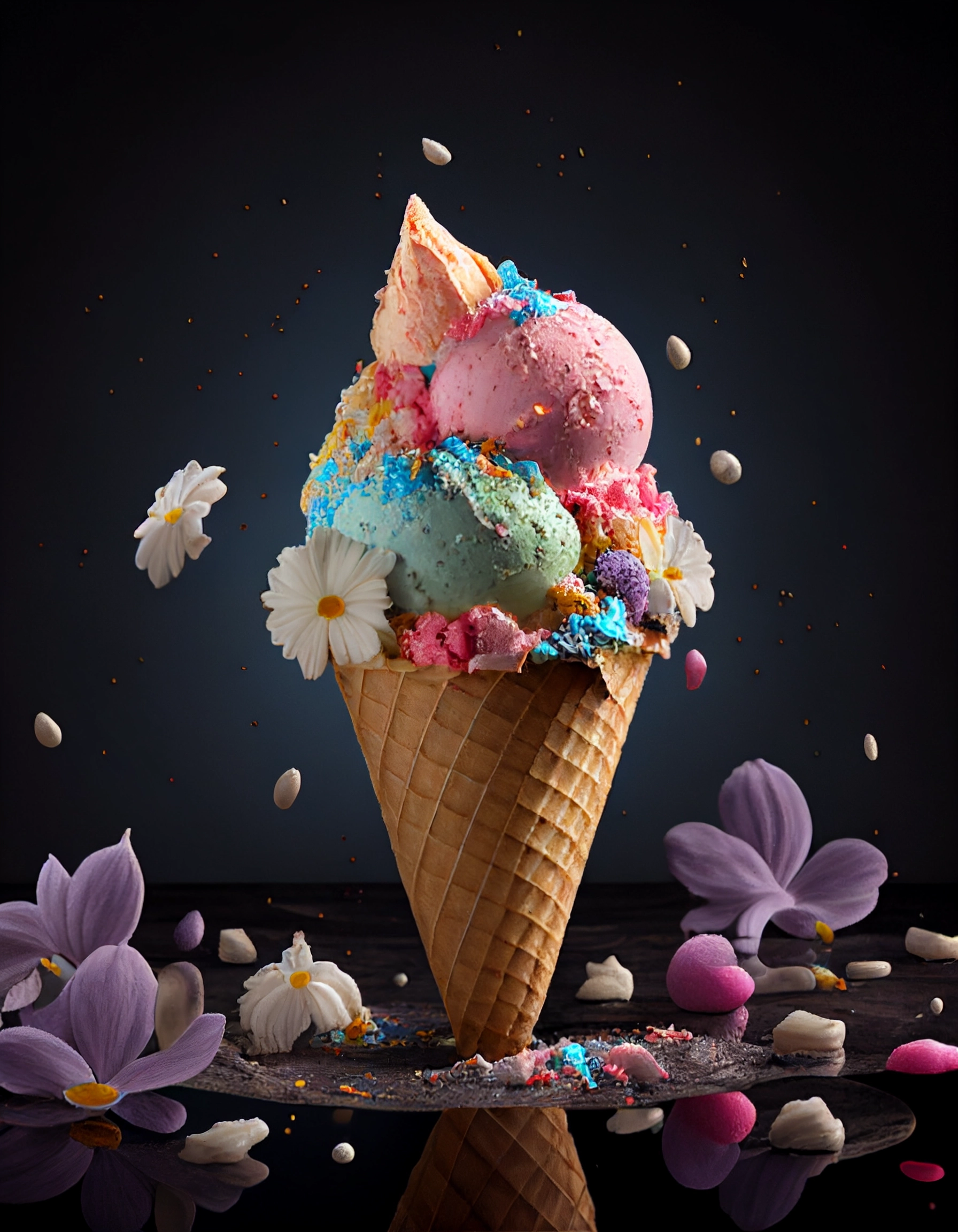 Hyper Realistic Ice Cream with Fruits & Pastel Colors