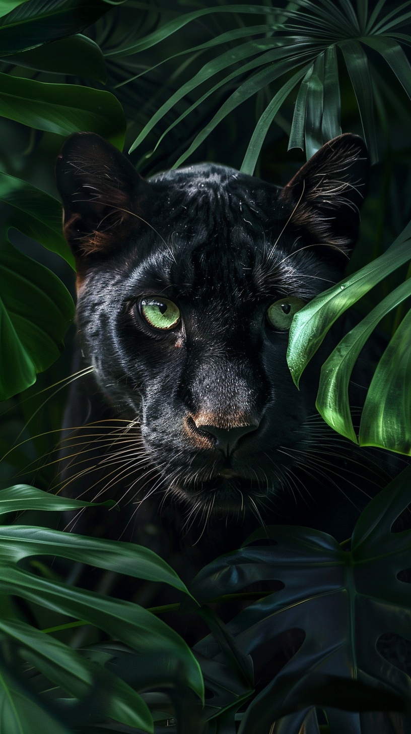 Hyper Realistic Jungle Portrait with Black Panther and Green Eyes