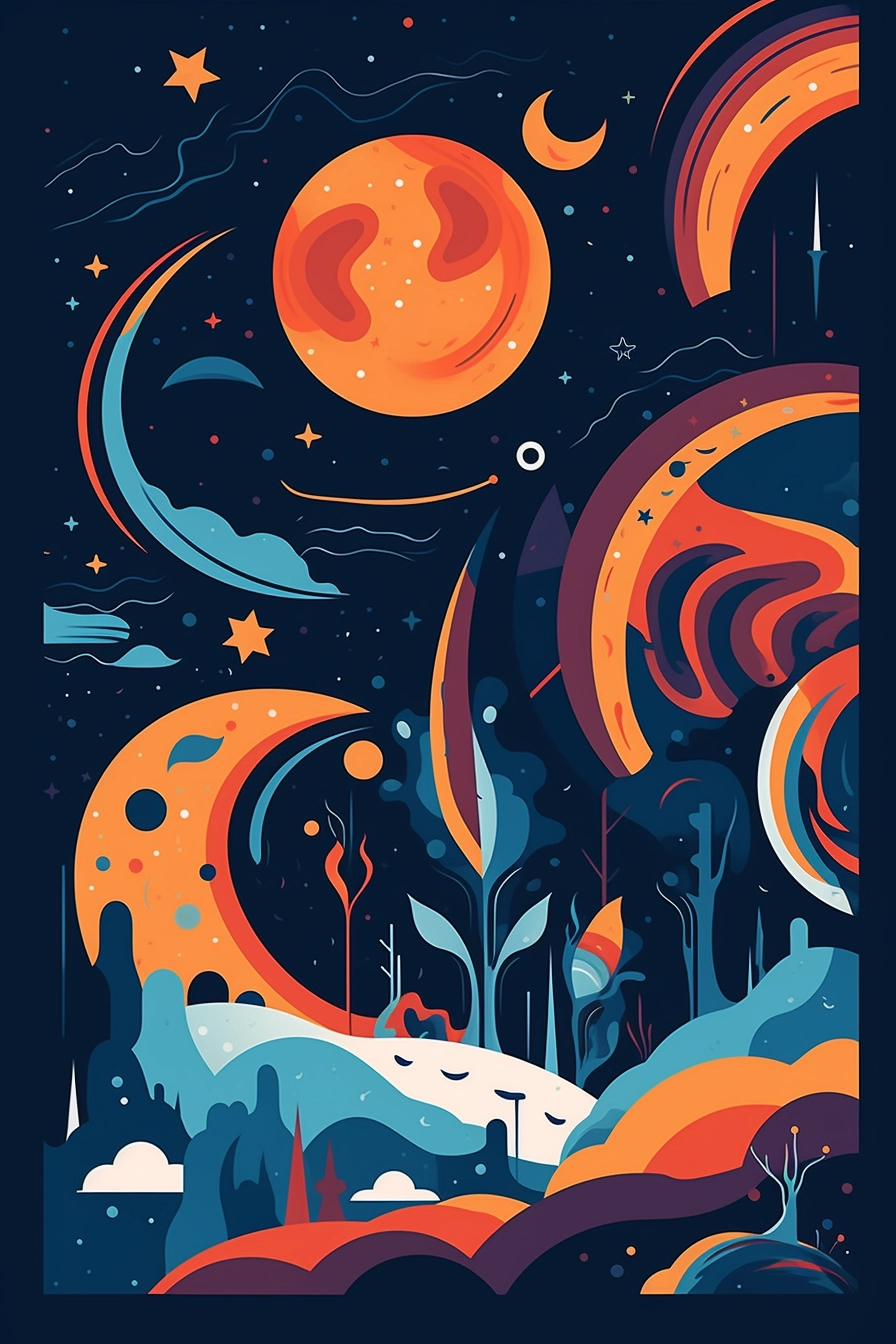 Artsy 4K Space Scene: Hand-Drawn & Colorful