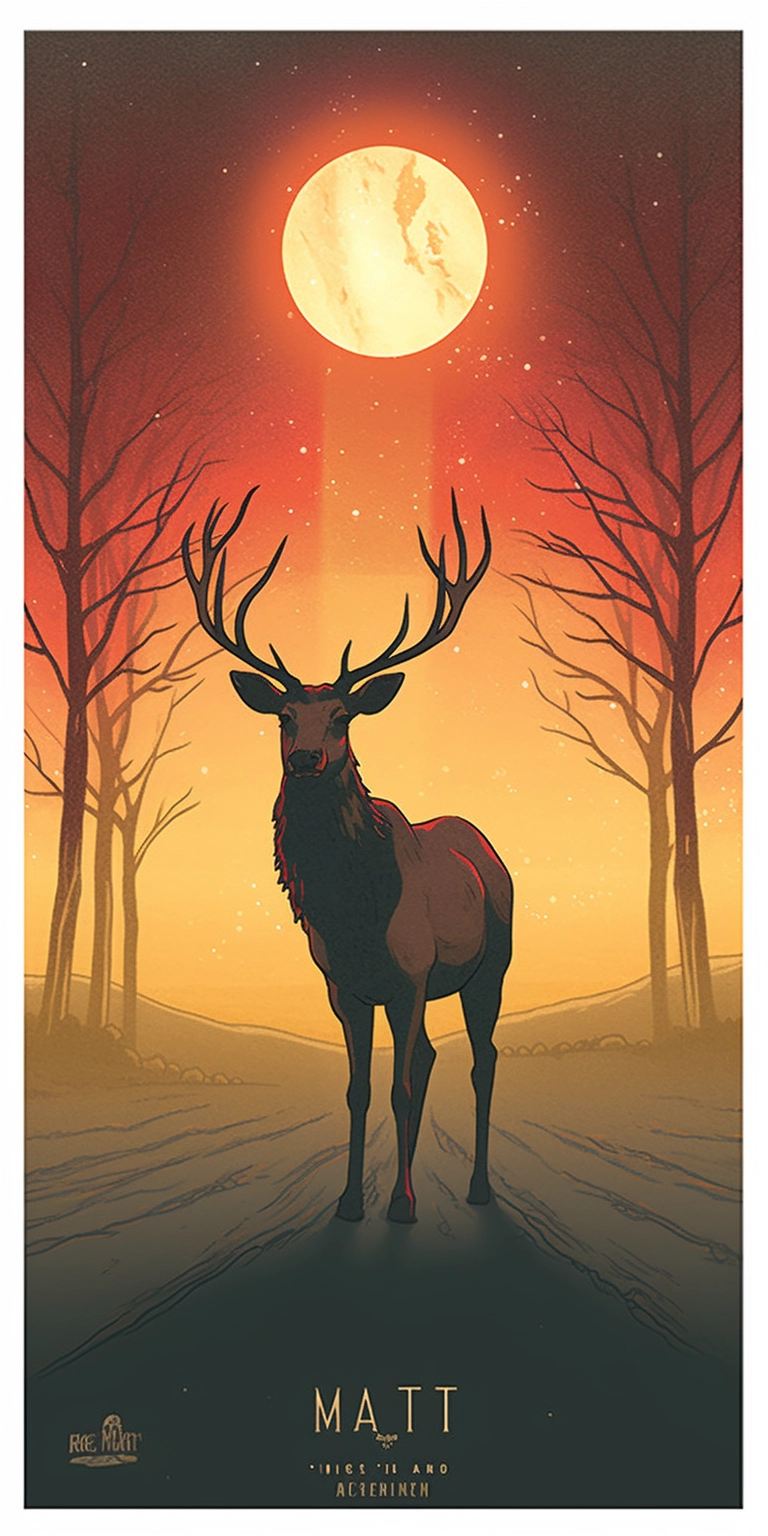 Vintage Elk Travel Poster with Cosmic Sky