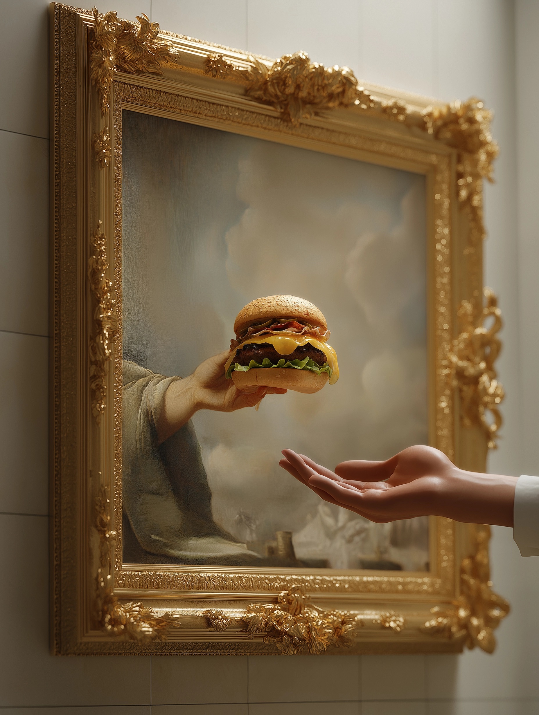 Baroque Frame Meets Gourmet Cheeseburger Art