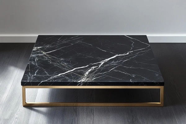 Minimalist Black Marble Table with Brass Base