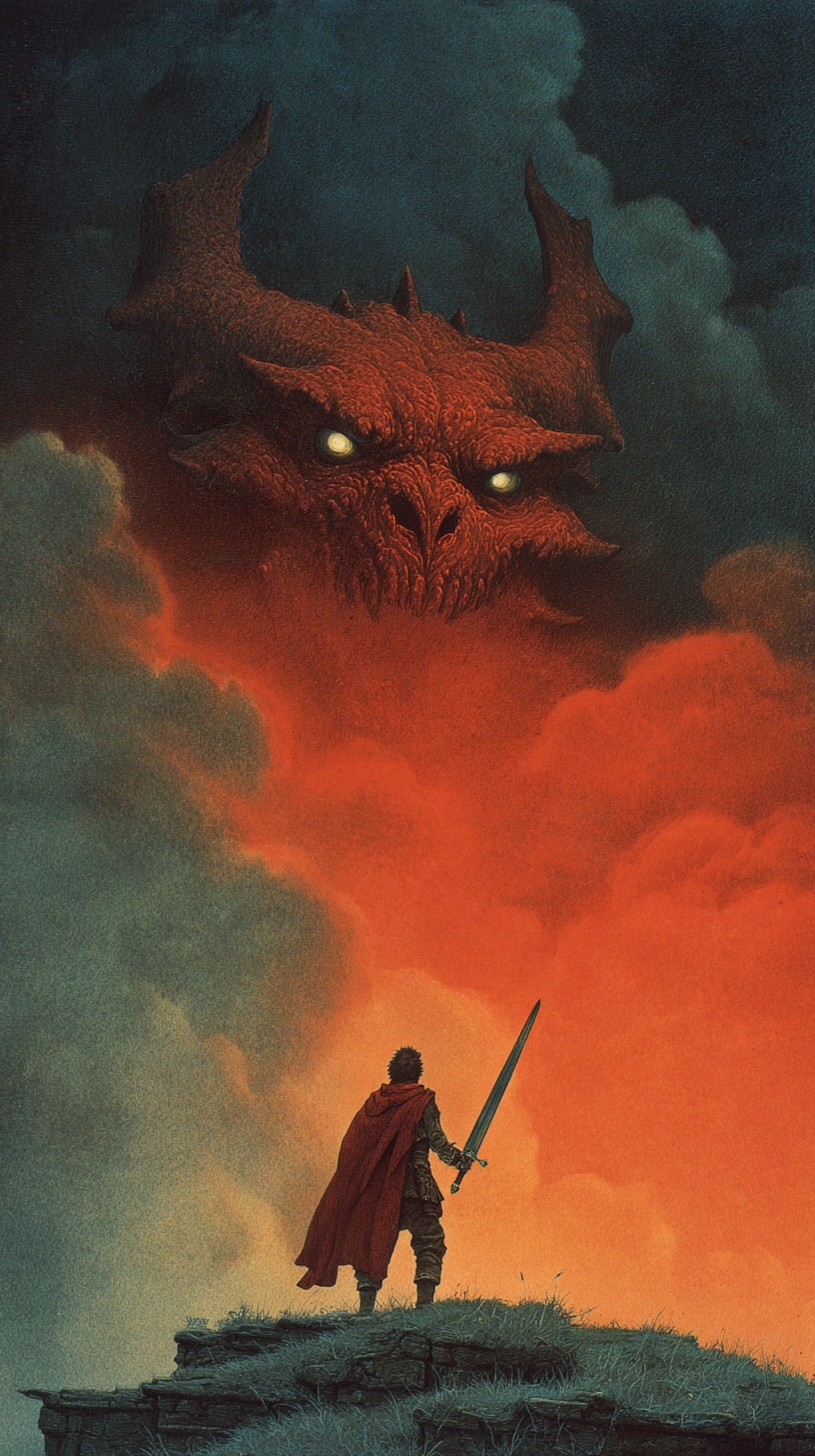 Epic Dark Fantasy Warrior vs. Monster Artwork