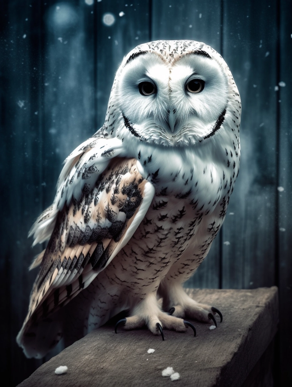 Snowy Owl in Sparkling Blue Landscape